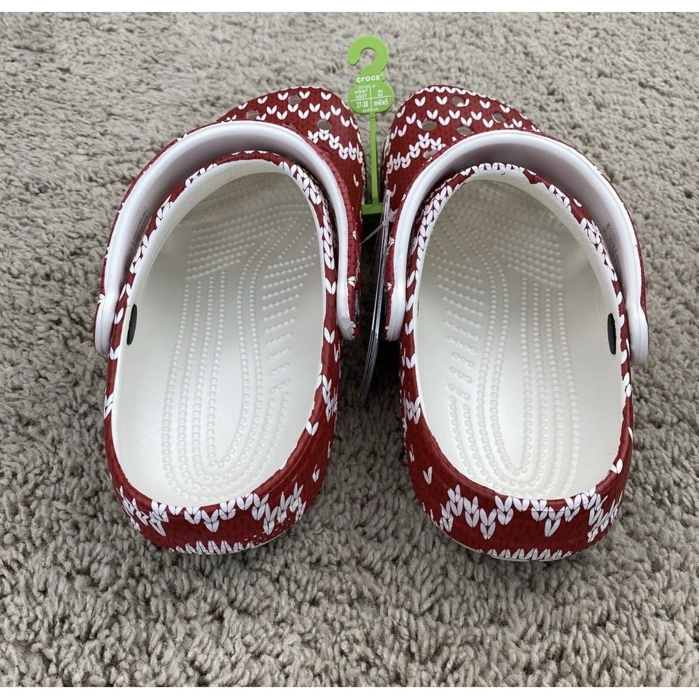 Crocs Classic Holiday‎ Sweater Clogs Men's 5, Women's 7 Red & White Shoes 209237 - Picture 5 of 10